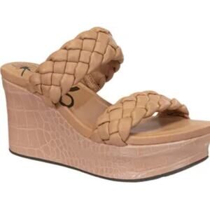 OBT Womens Leather‎ Braided Strappy Slip-On Beige Wedge Sandals Black 9.5 New